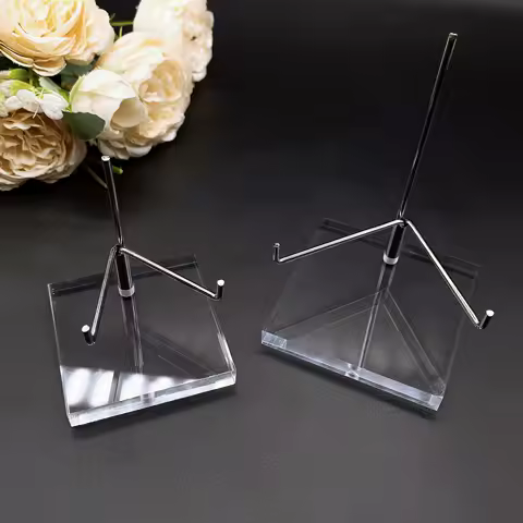 Adjustable Metal Display Stand with Clear Acrylic Base Crystal Rock Mineral Collectibles Holder Shelf for Shop Museum
