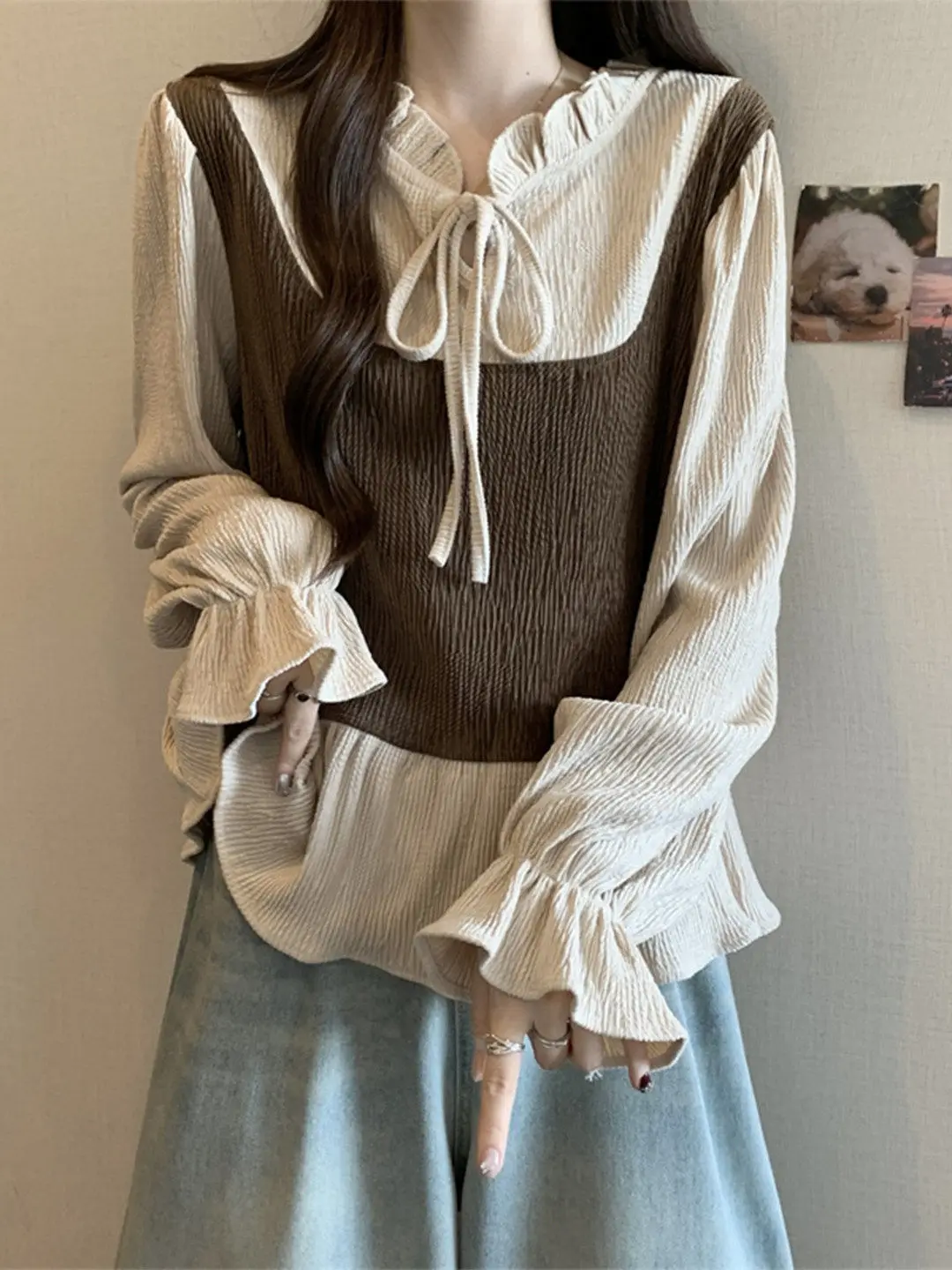 

Женская свободная блузка Ele: весенняя модная модель больших размеров, красивая, скрывающая живот, с эффектом высокого качества, в корейском стиле