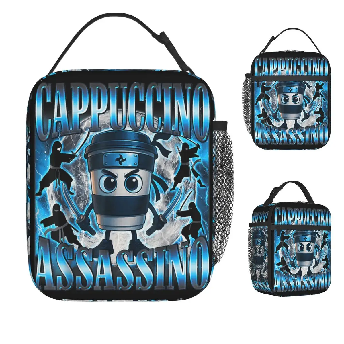 

Cappuccino Assassino Brainrot Italian Meme Lunch Bag Convenient Lunch Box School Graphic Cooler Bag Funny Thermal Lunch Bags