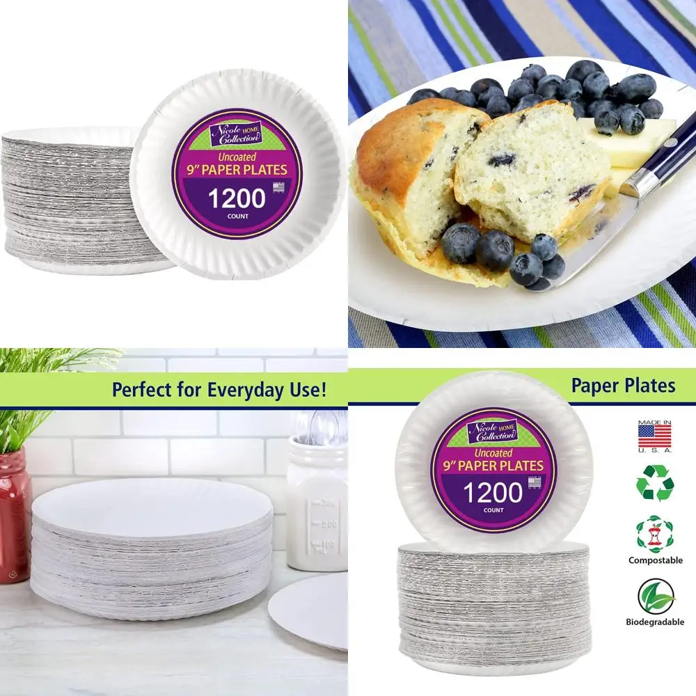 

Повседневные 9-дюймовые обеденные тарелки из белой бумаги, 12 шт., 12 упаковок по 100 шт., оптовая одноразовая посуда для вечеринок и мероприятий