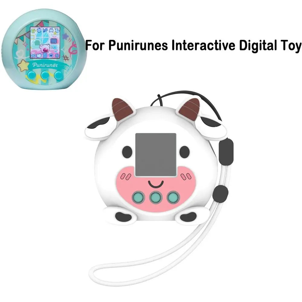 Silicone Cartoon Case with Lanyard Cartoon Cow Protective Cover Anti-Scratch Shockproof for Punirunes Interactive Digital Toy