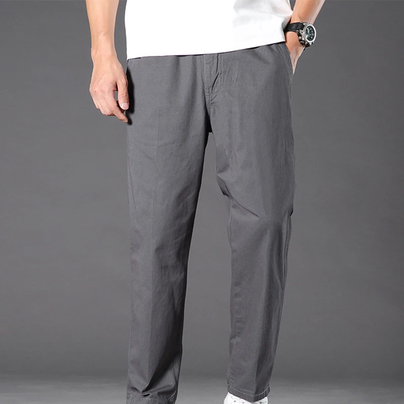 Pantalones casuales para hombres, padres de mediana edad y ancianos, ropa de trabajo de tubo recto de ajuste suelto, Color sólido, Primavera, gran tamaño