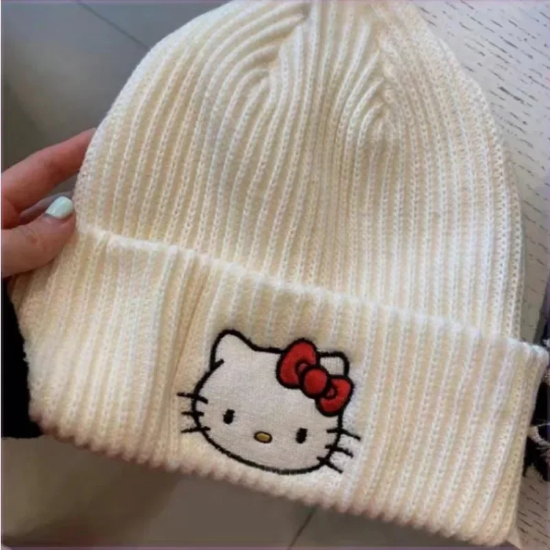 Sanrio Hello Kitty NewKawaii Crew Neck Sweater Women Knitted Matching Top Korean Autumn Winter Fashion Long Sleeve Scarf Hat Set