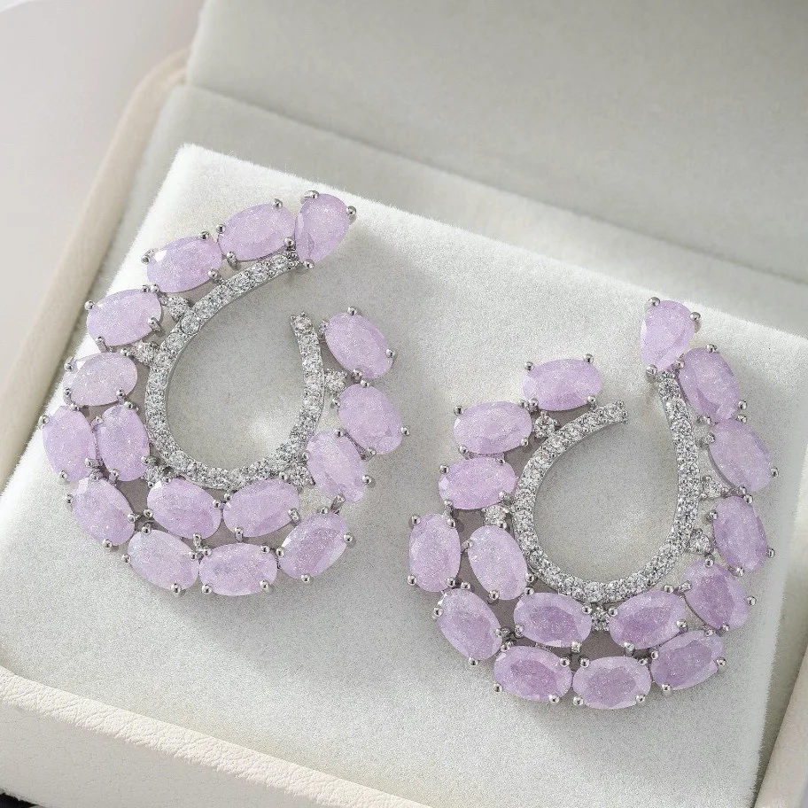 Pendientes de Lujo con Circonita Cúbica Morada y Transparente en Forma de Huevo, Pendientes Grandes Ovalados y Circulares para Mujer, Joyería de Moda para Fiestas en Dubái, Regalo