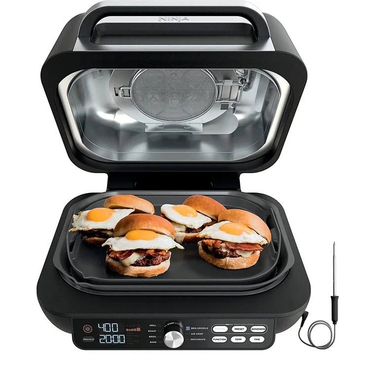 7 In 1 Indoor Grill Combination Use On/off Air Fry Dehydrate Professional Power Grille 4 Quart