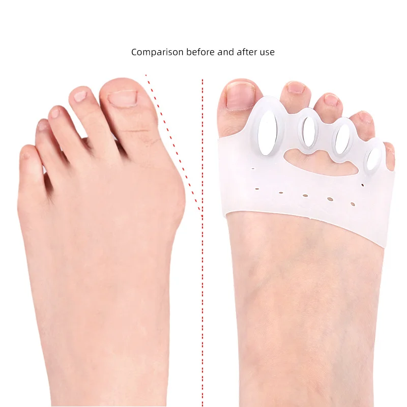 2pcs=1pair Five-Hole Toe Separator Thickened Breathable Forefoot Half Size Foot Pad Arch Support Cushion Pad for Daily Foot Wear