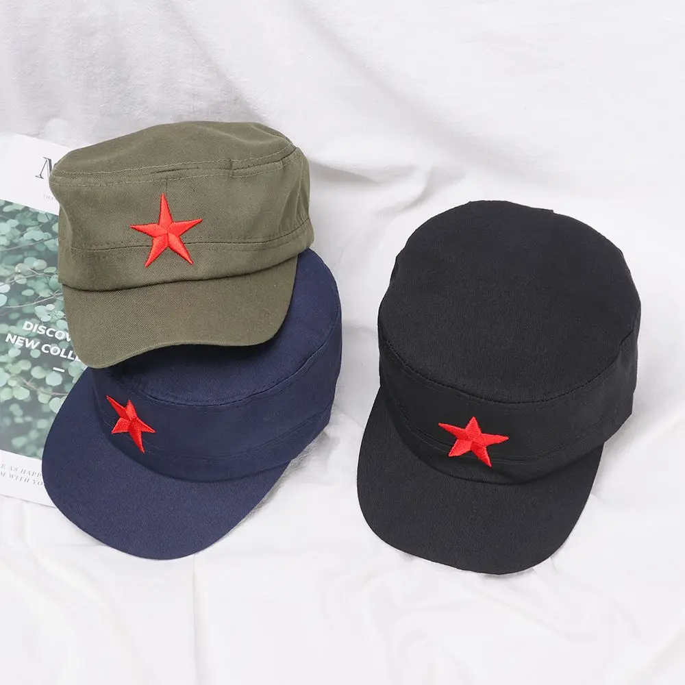 Casual Sports Cotton Adjustable Hat Plain Cap Sun Hats Red Star