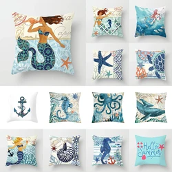 Mermaid sea ghost seahorse octopus print pillowcase ocean theme pillowcase living room sofa cushion cover room home decoration