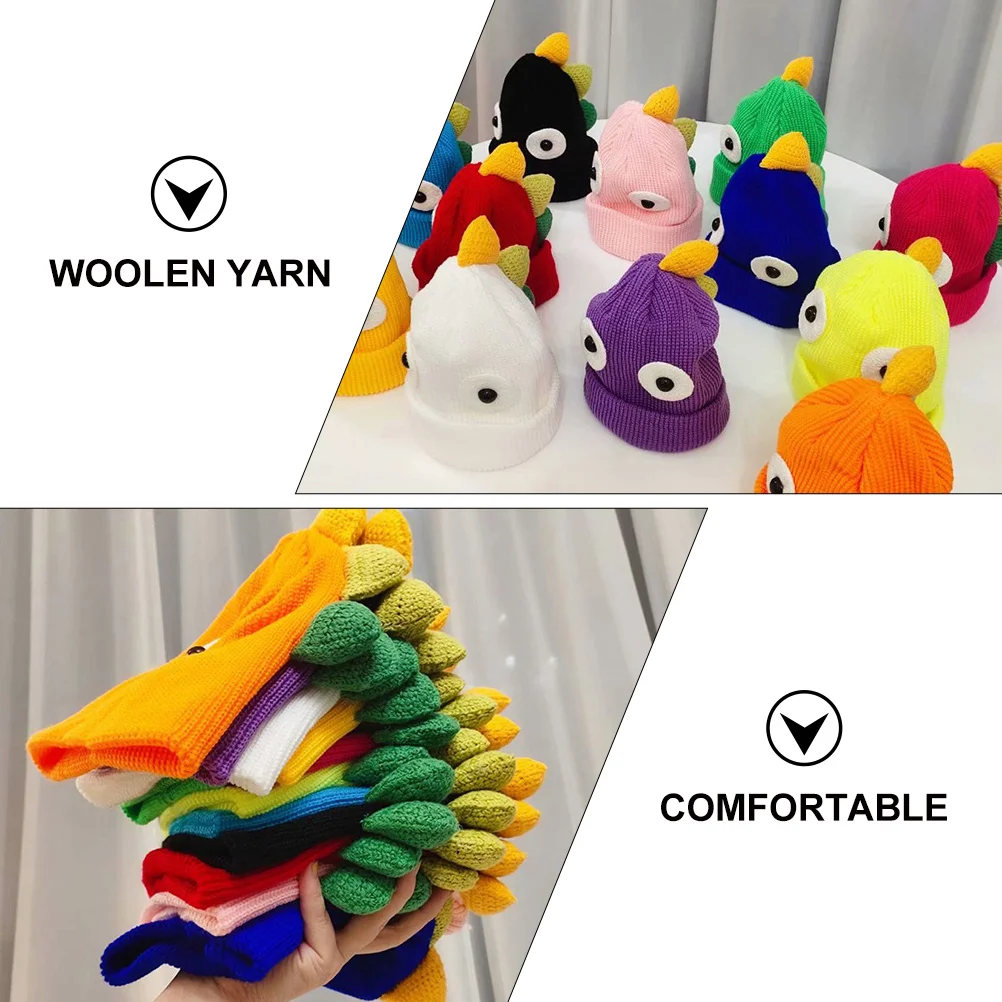 

Cartoon Dinosaur Woolen Yarn Hat Warm Knitted Kids Animal Fashion Hats Winter Autumn Comfortable Premium Quality Stretched Fits