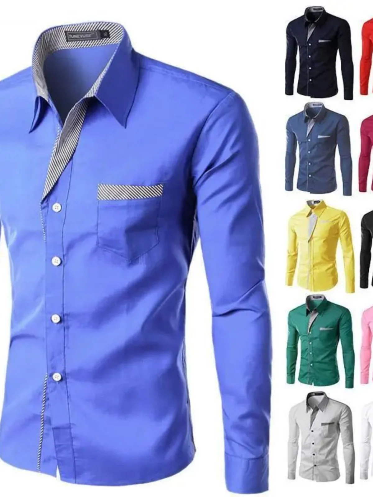 

Color Blo Striped Long Sve irt Slim Fit Fce Lined Autumn Mens irt Faionable Casual Sle with Other Collar Designs
