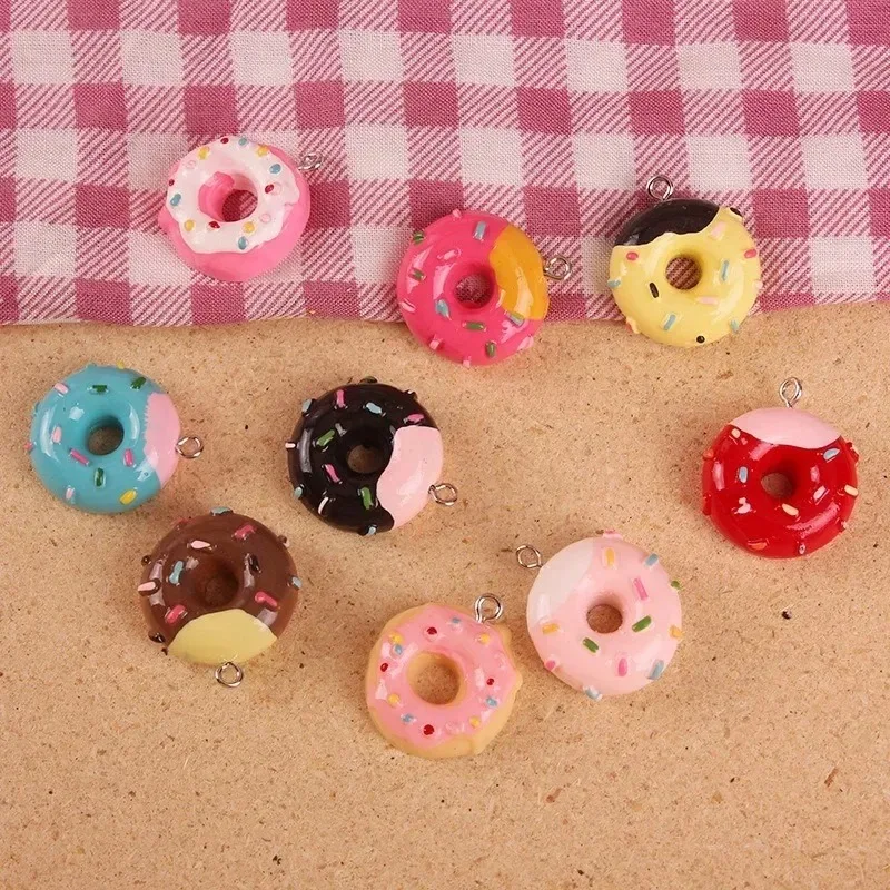 10Pcs/Lot Hollow Doughnut Resin Food Charms Cute Pendants For Earring Bracelet Keychain Phone Case Filler DIY Jewelry Making