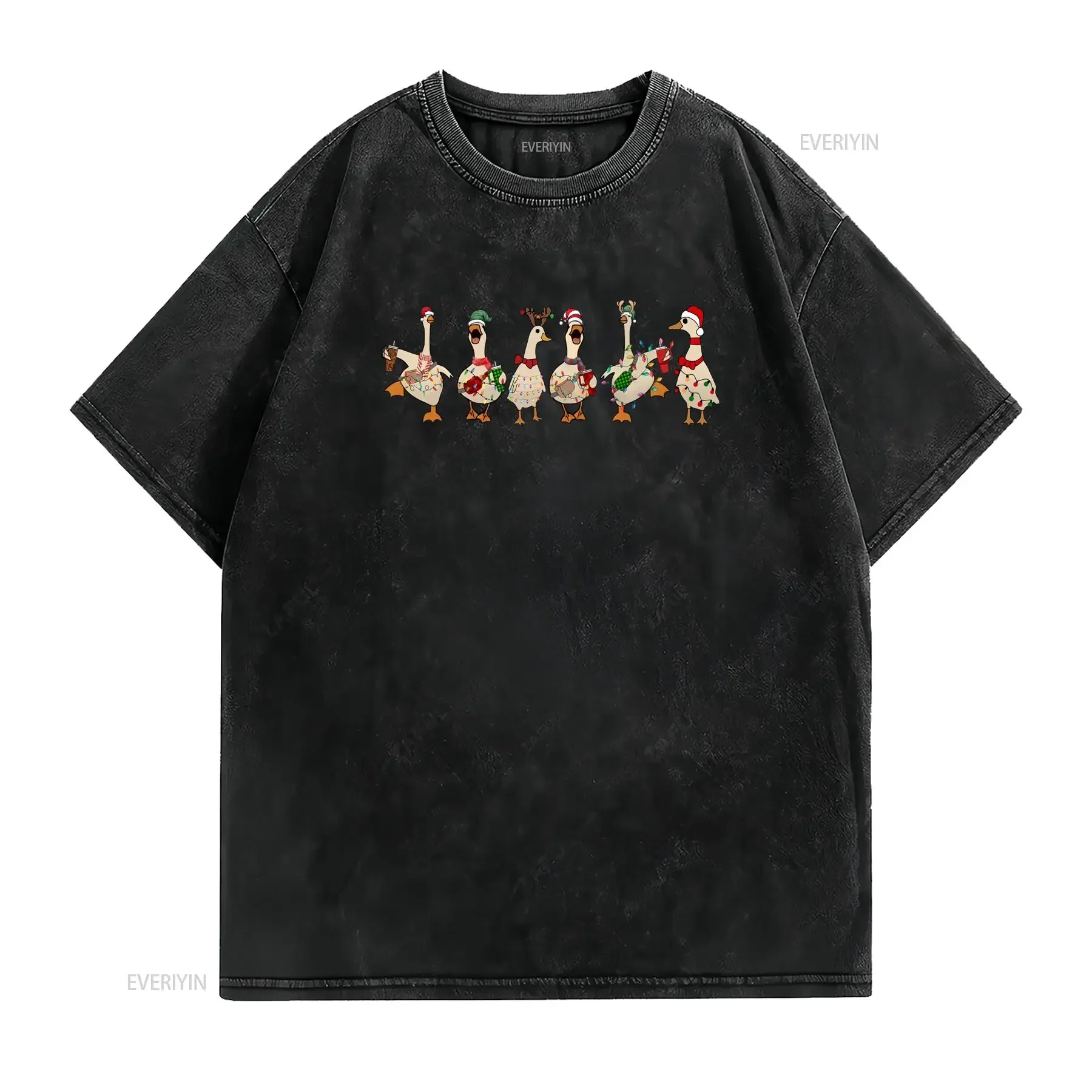 Ducks Christmas Light SweaT T Shirt Santa Merry Duck Lover Xmas Family Apparel Animals Farm  vintage Washed Stylish Breathable