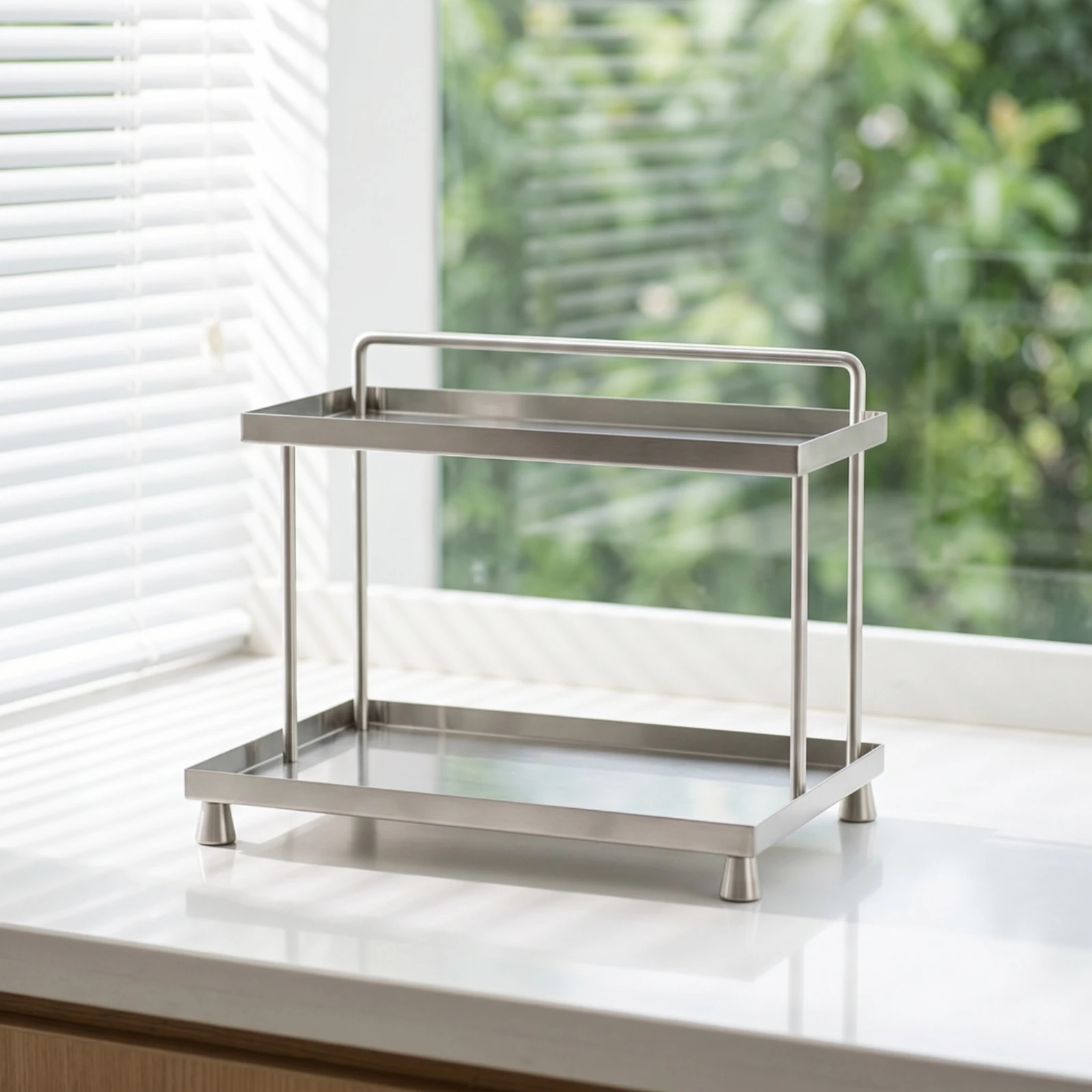 Two-Tier Storage Rack Sturdy Stainless Steel Rack Two-Tier Shelf Versatile Countertop Organizer Freestanding for Homeowners