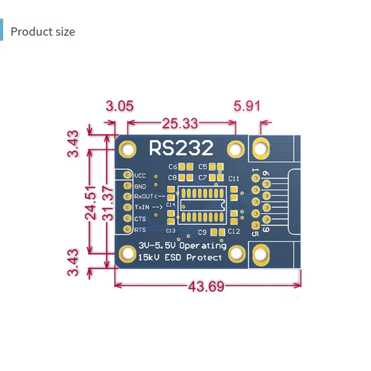 RS232 Board RS232 to TTL SP3232 Serial to TTL Converter DC 3V-5.5V with ESD 6pin Cable