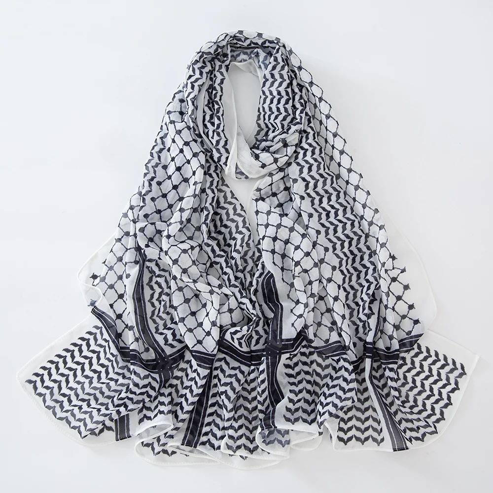 Newest Muslim Keffiyeh Hijab Chiffon Print Shawl Echarpe Keffyeh Fashion Ladies Soft Headwraps Geometric Style Arab Women Scarf image 5
