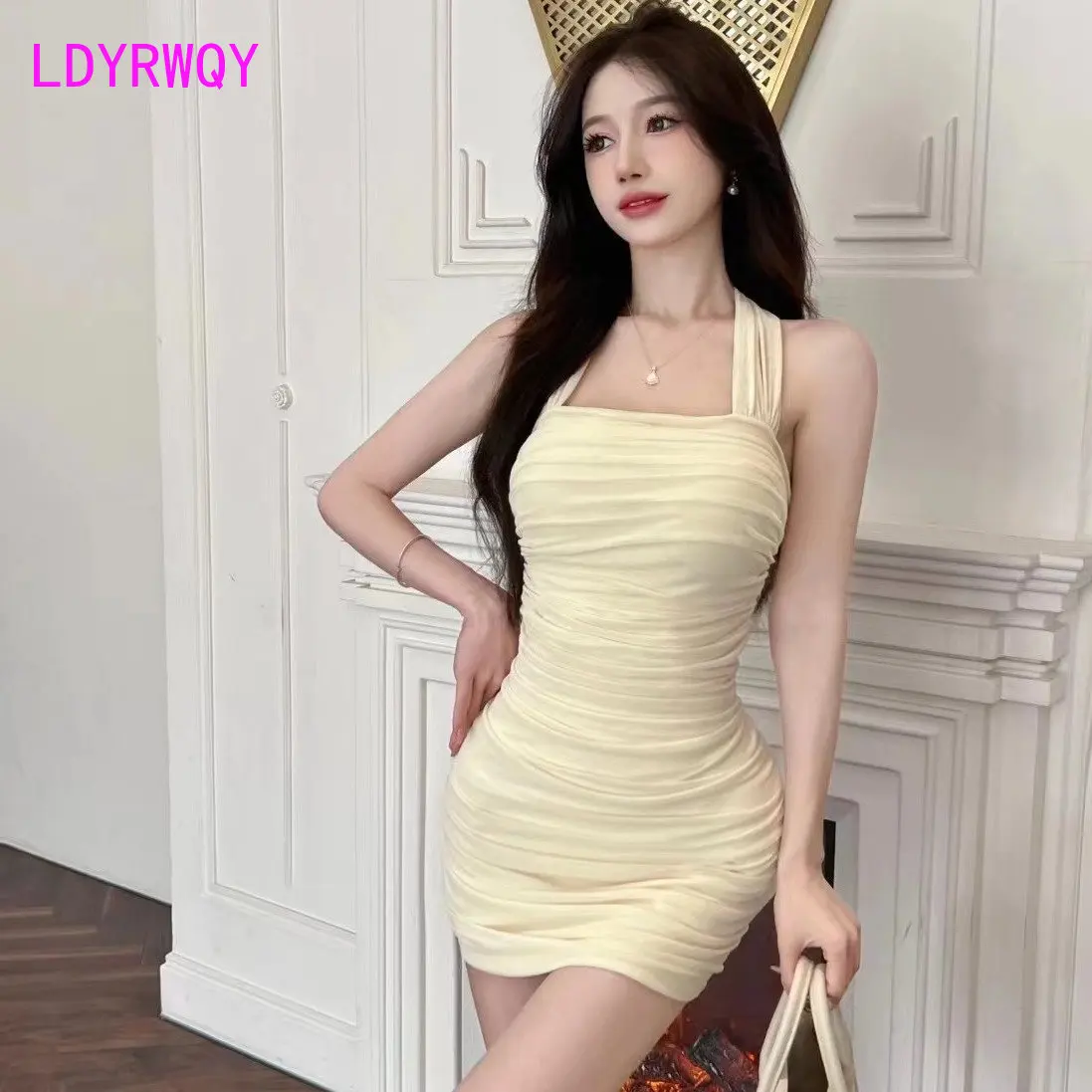 المشاهير ملفوفة الورك فستان معلق الرقبة حزام فستان للنساء الصيف ضئيلة ملفوفة الورك النمط الأوروبي الرعوي النسخة الكورية #4