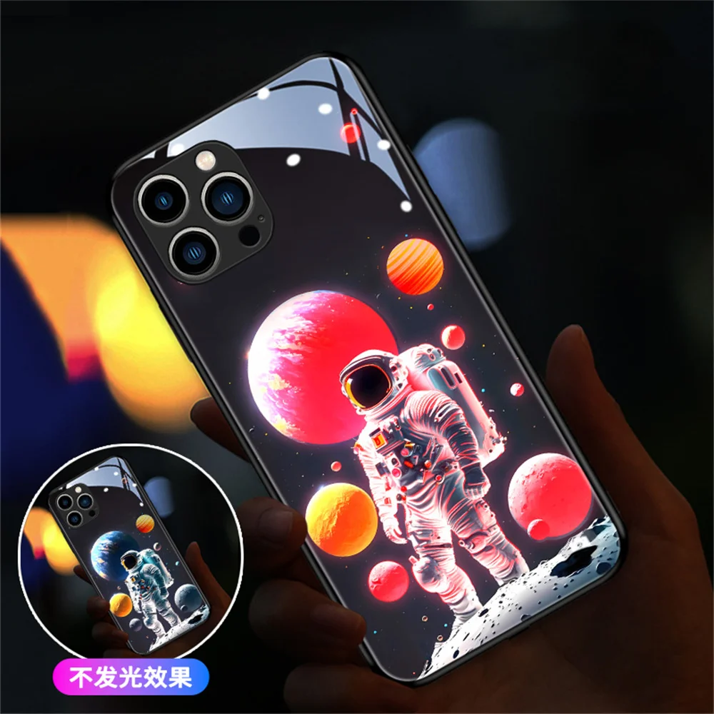 

Astronaut Pattern Voice Sensing LED Light Up Glowing Luminous Phone Cover For Samsung S23 S22 S21 S20 FE Note 10 20 Plus Ultra