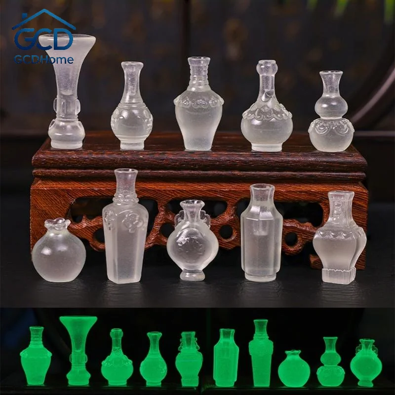 10PCS Mini Luminous Vase Resin Micro Landscape Ornament Transparent Tiny Bottle Dollhouse Decor For DIY Garden Scene Decor