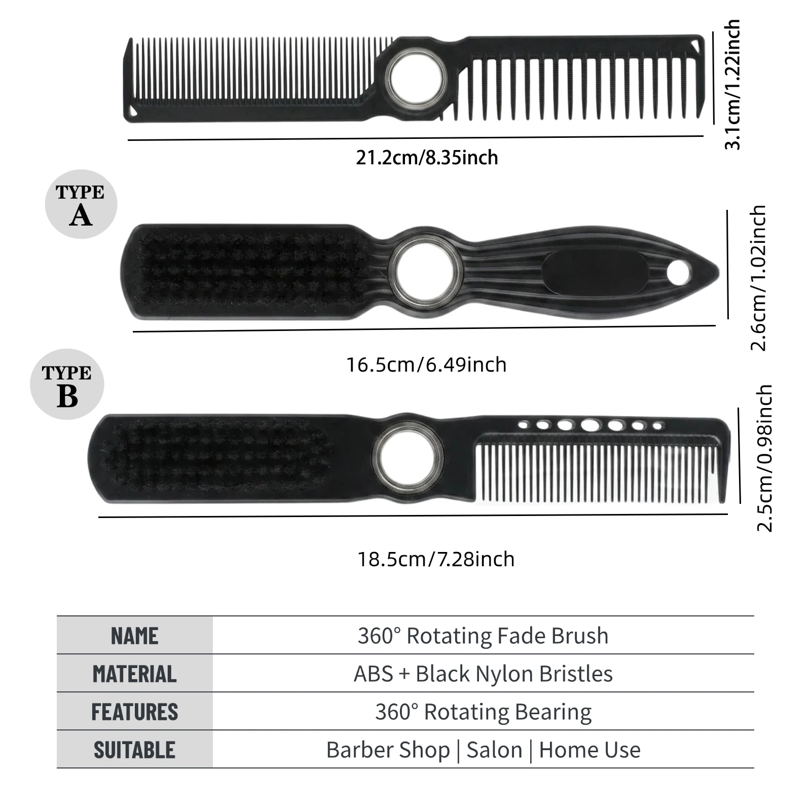 1/2/3Pcs Barber Brush Comb Set 360° Rotating Fade Brush Hair Cleaning Comb Salon Hair Styling Tools for Barbershop Home Use