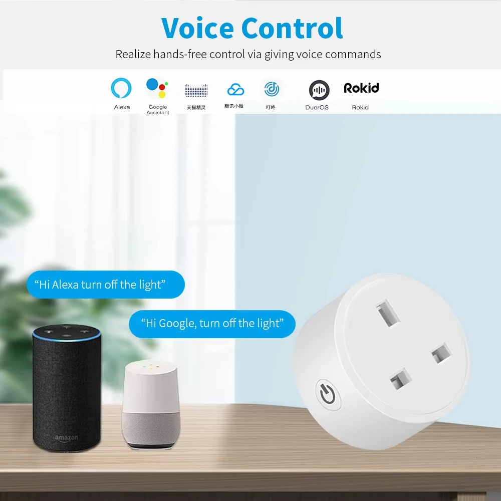 20A Tuya WiFi Smart Socket  UK Plug 3pin Adapter Home Alexa Voice Control With Energy Monitering Timer Function