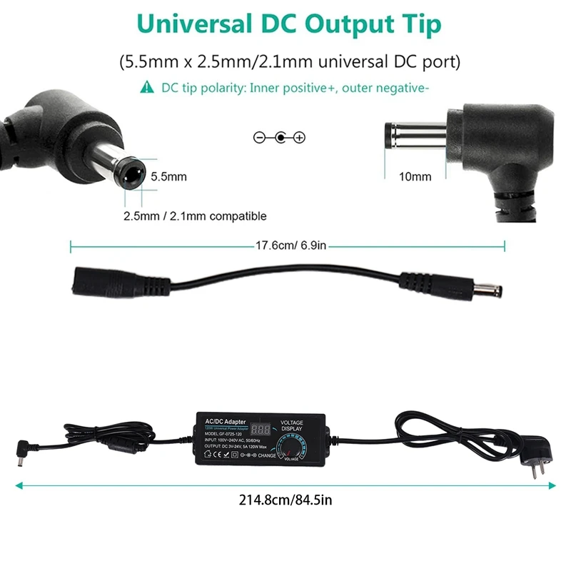 Catu daya 5A 120W dapat diatur, adaptor catu daya Universal 3 v-24 V 5A adaptor daya yang dapat disesuaikan colokan Eu AC ke DC
