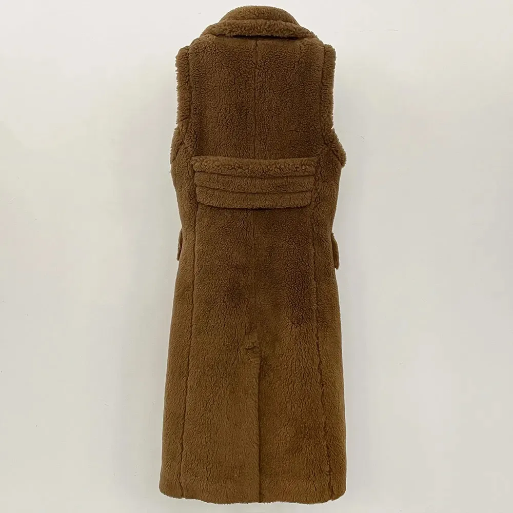 OFTBUY سترة الفراء الربيع سميكة طويلة الفراء سترة بلا أكمام المرأة 2025 الخريف تقليد الفراء صدرية الألبكة تيدي جيليه الموضة