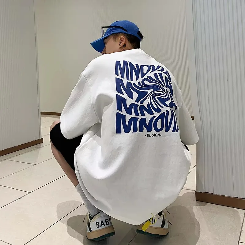 HMZ Summer American T-shirt Men Oversize Graffiti English Alphabet Printed Loose Top Ins Men Clothes Hip Hop Fashion Brand Tees