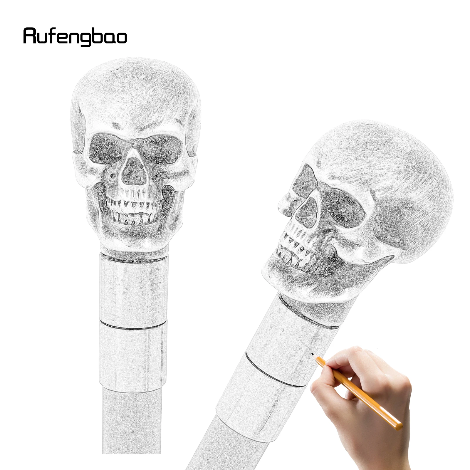 Silver Resin Skull Walking Cane Fashion Decorative Stick Elegant Cosplay Cane Knob Crosier 94cm Performance Stage Cane
