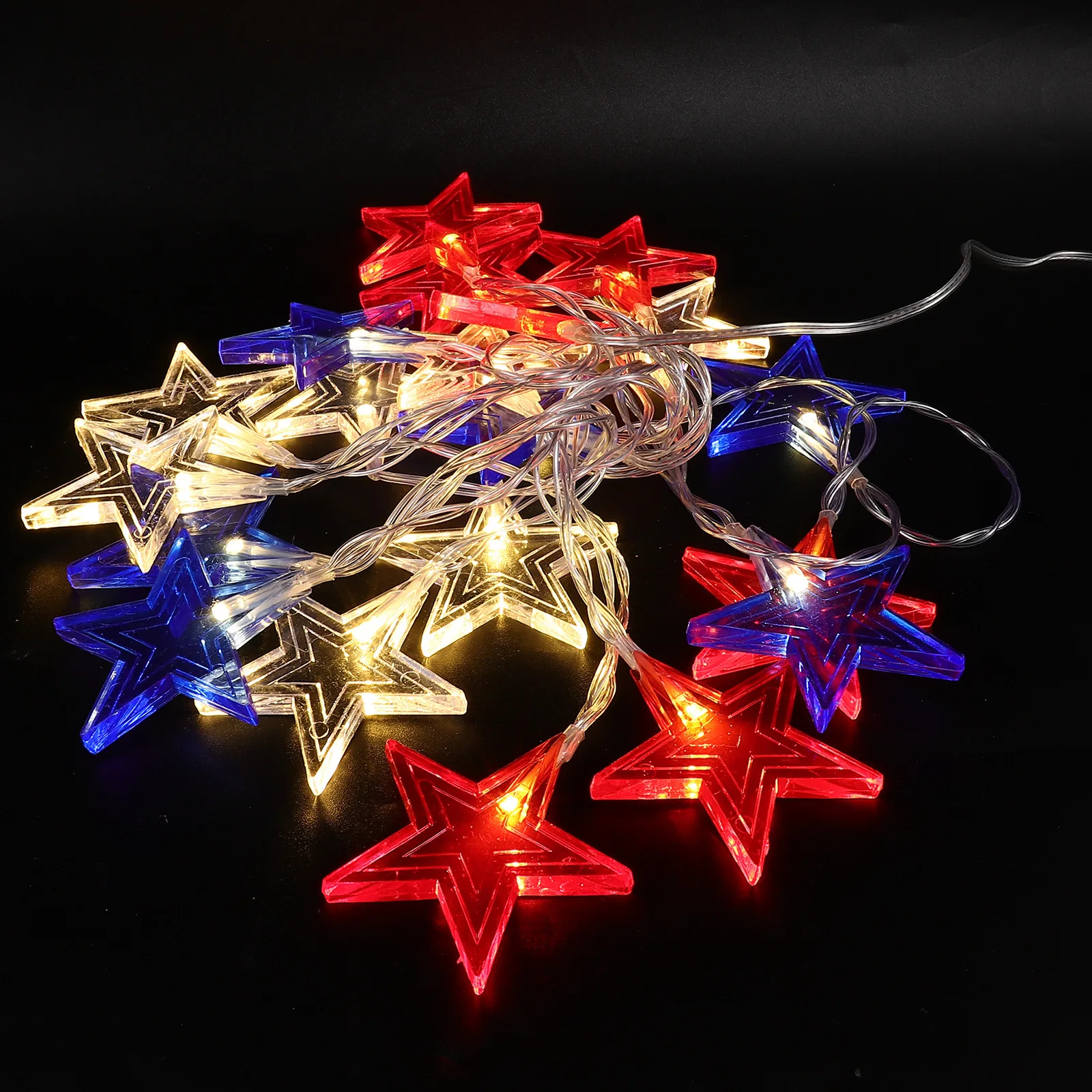 

American Independence Day Colorful Pentagram LED String Light Operated Decorative Star Shaped Lamp for Patio Window