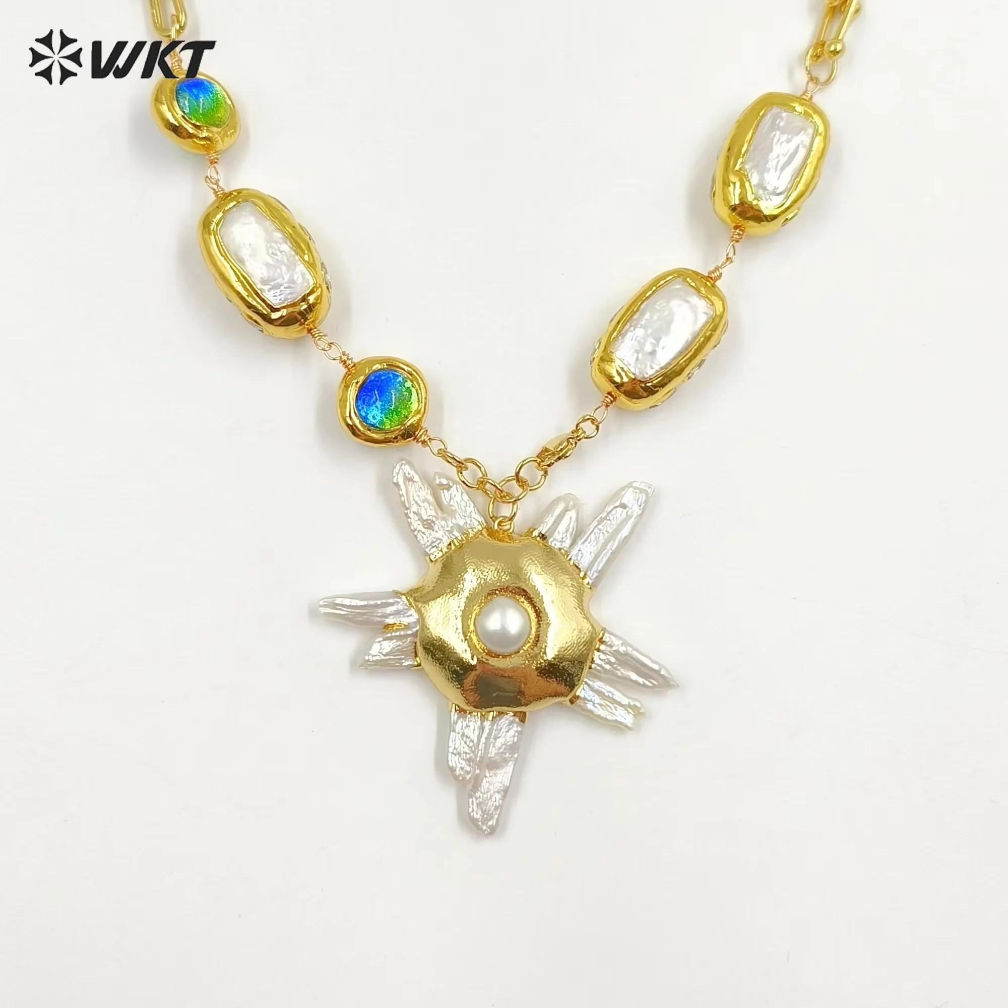 WT-JN256 العصرية قلادة كبيرة 18 كيلو قلادة للنساء كوكتيل الطرف الديكور لؤلؤ المياه العذبة والخرز الملون تصميم #4