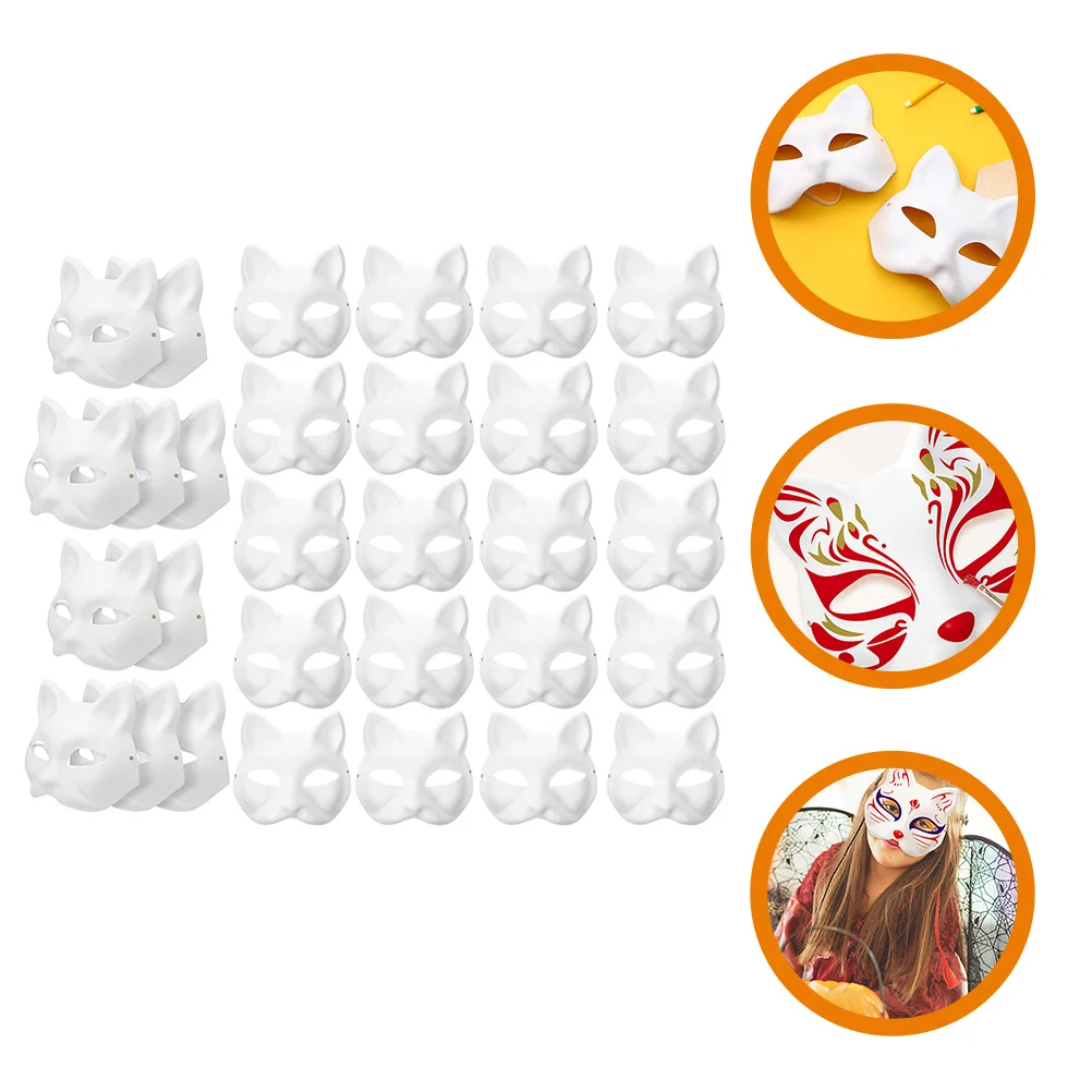 30 Pcs Hand Painted Mask White Masquerade Kitsune Prom Halloween Costume Cosplay Party Paper Blank Masks Cat Tail Men Women