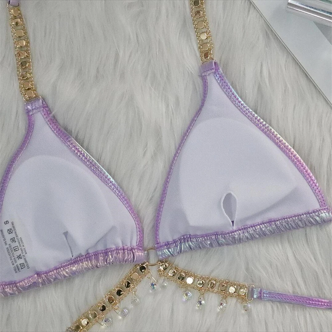Diamant-Strass-PU-Kunstleder-Bikini, Damen-Badeanzug, zweiteiliges Bikini-Set, Badebekleidung, Badeanzug, Modell V5131 – Detail 32
