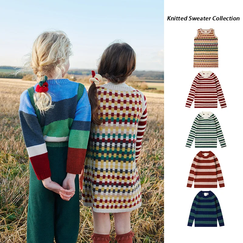 

Autumn Winter Mother Kids Casual Long Sleeve Striped Knit Sweater Baby Kids Boys Girls Pullover Sweaters Children Clothes