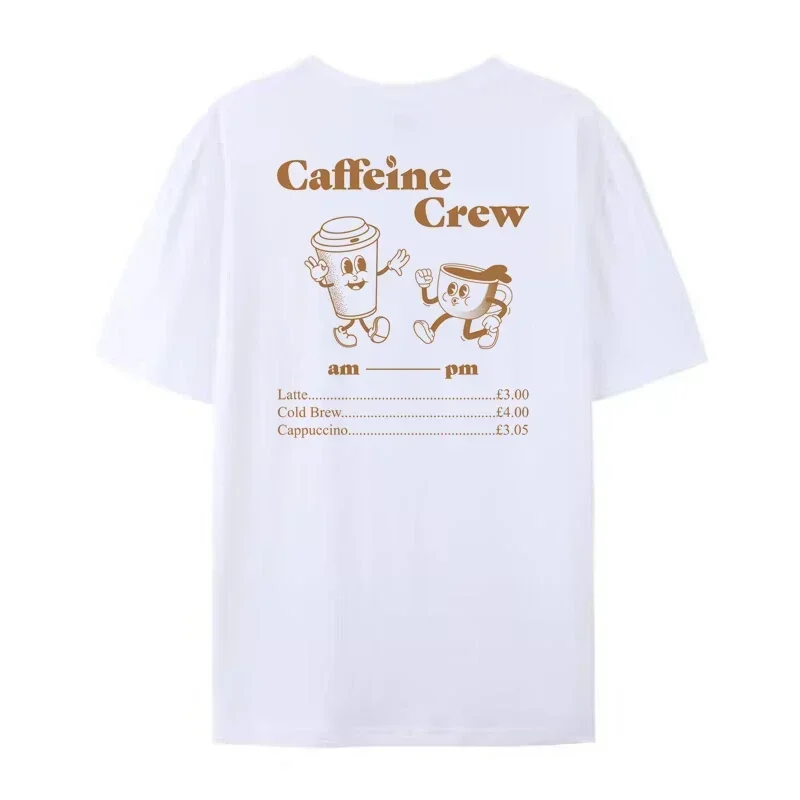 HB002Caffeine Retro Cartoon koszulki z nadrukami kobiety śliczne śmieszne kawy t-shirt Unisex Vintage Groovy Streetwear koszulki Top uzależniony od