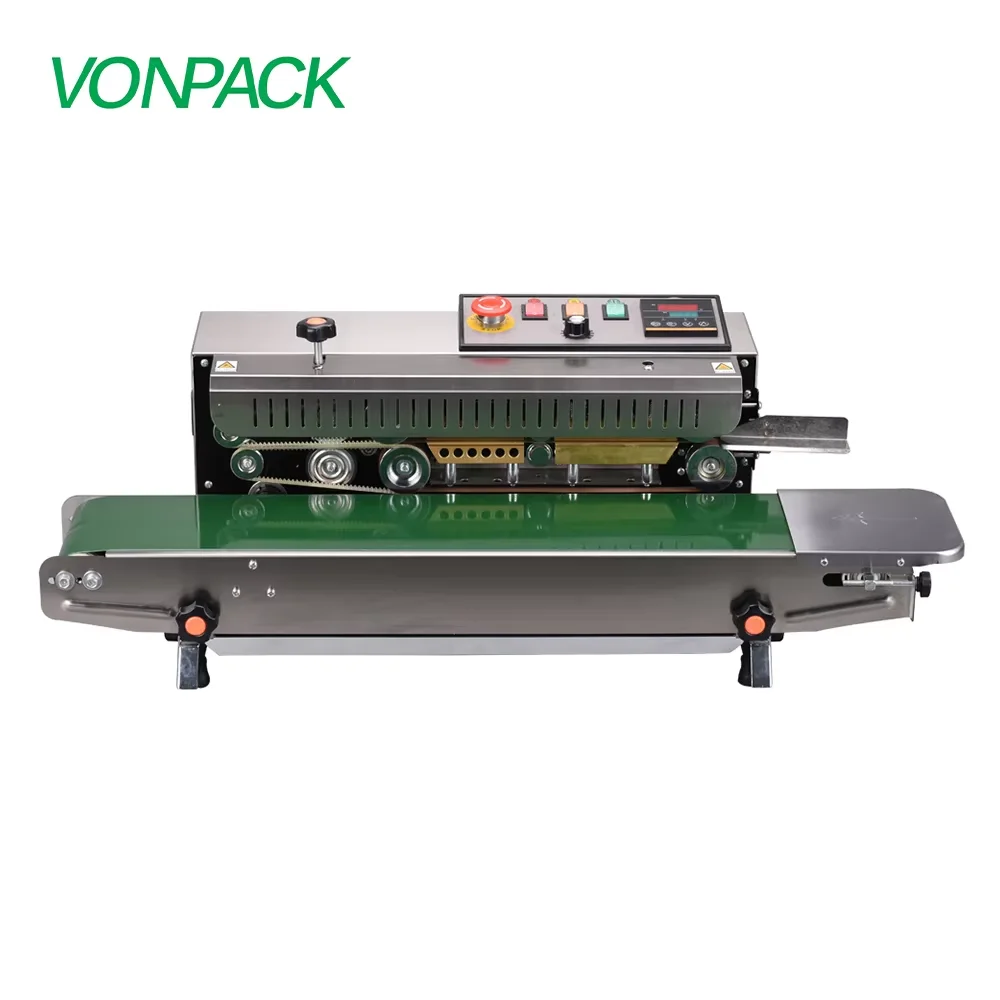 

VONPACK FR-770 Standard Desktop Factory Continuous Sealing MachineBag Film Band Printing Sealing Stainless Steel Date Machine