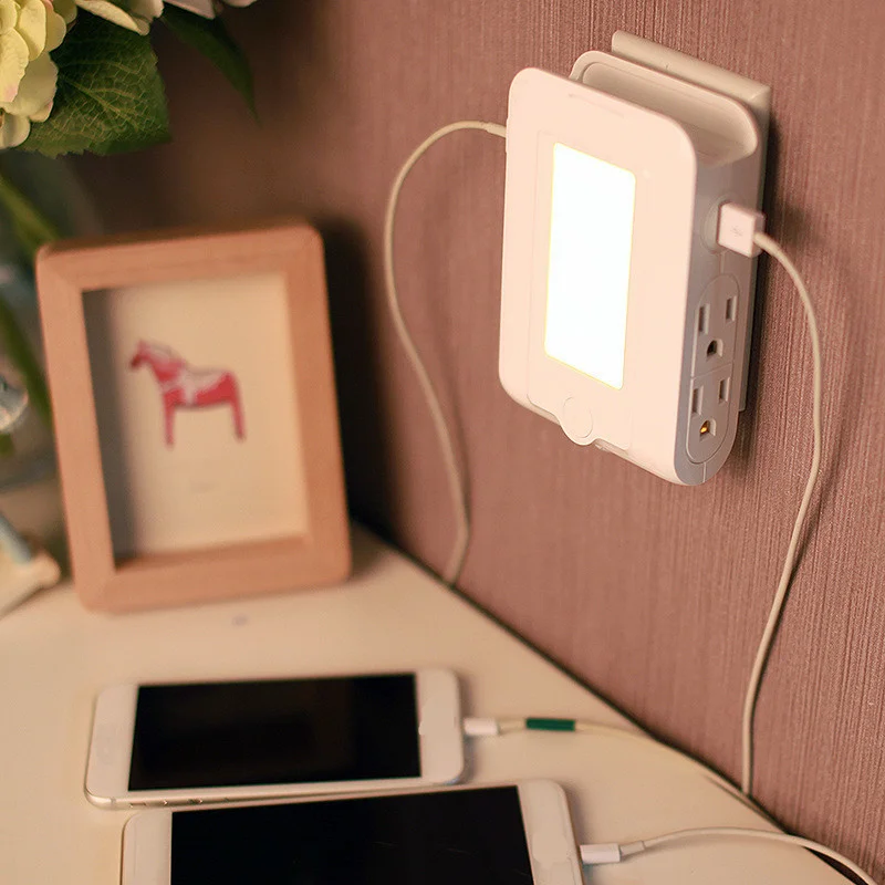 

2.1 A Intelligent Creative Home Led Light Control Night Light Double Usb Port Charger Bedside Night Light Us Plug