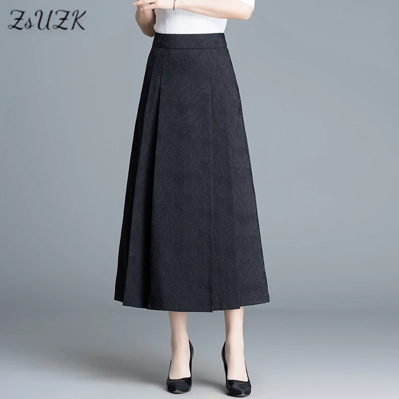 ZUZK  Jacquard Improved Horse Face Skirt New Spring Chinese Traditional Hanfu Costume Vintage Pleats Skirt