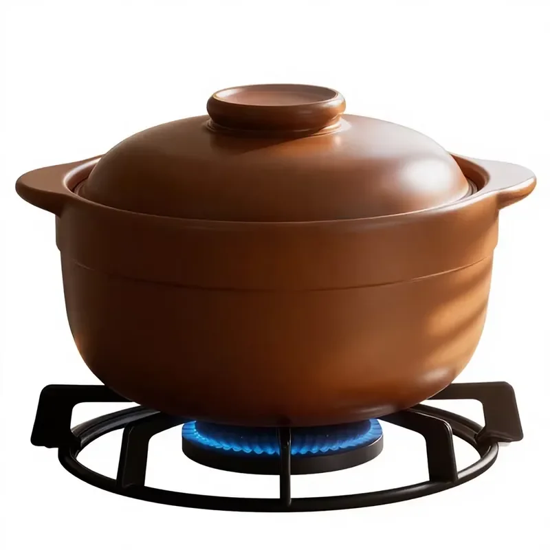 Flat Top Unglazed Clay Casserole with Lid Special Pot for Household Gas Stove Soup Stew Pottery Cookware