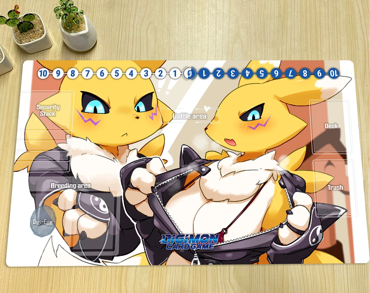 Digimon Playmat Renamon alfombrilla de juego de mesa Duel Mat DTCG CCG, alfombrilla de ratón de Anime personalizada, alfombrilla de escritorio de goma y bolsa gratis