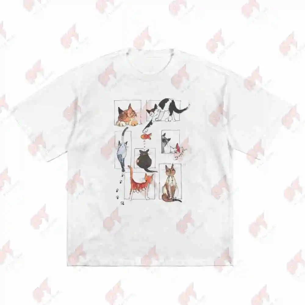 Cute Cats In Frames Design Short Sleeve Tee 100% Cotton T-Shirt