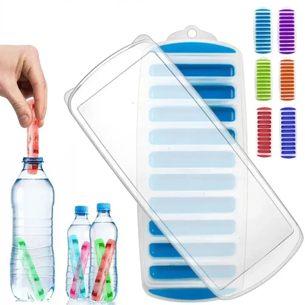 Pudding Maker Mold 10 Holes Long Strip Ice Cube Mold with Lid Homemade Ice Block Mold Silicone Ice Cube Tray Bar