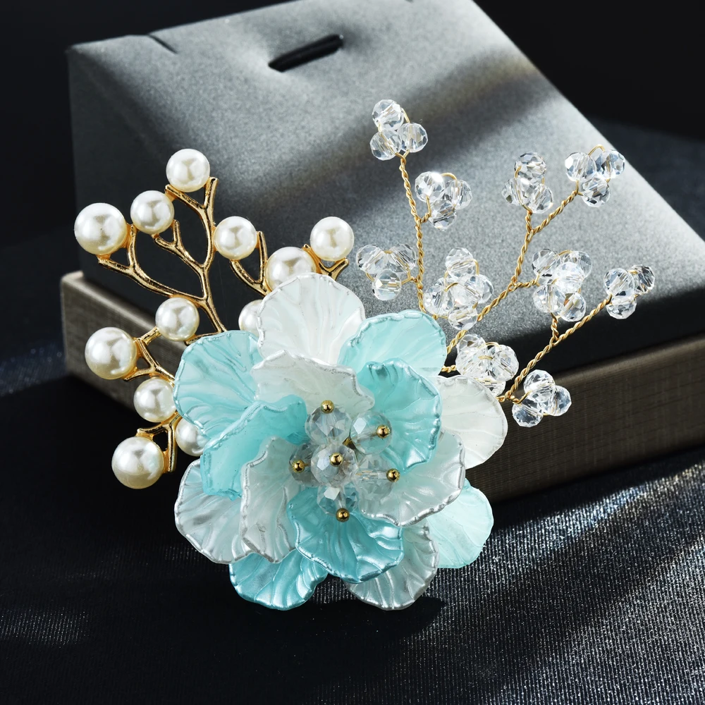 Plastic 3 Colors Flower Brooch Pins For Women Suit Jewelry Gift