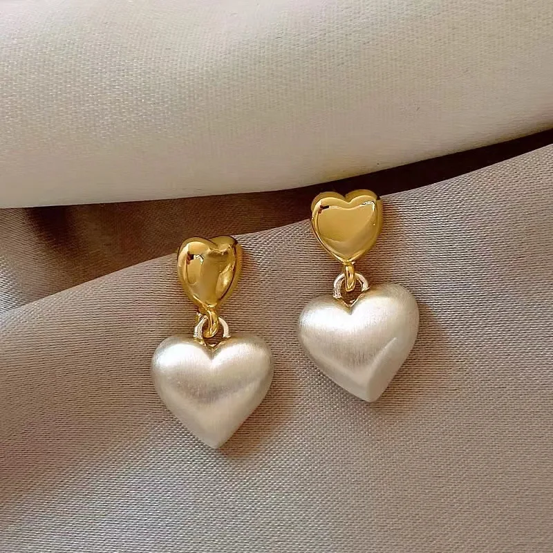 Simple Contrasting Colors Heart Dangle Earrings for Women Trendy Frosted Love Pendant Drop Earrings Retro Statement Jewelry