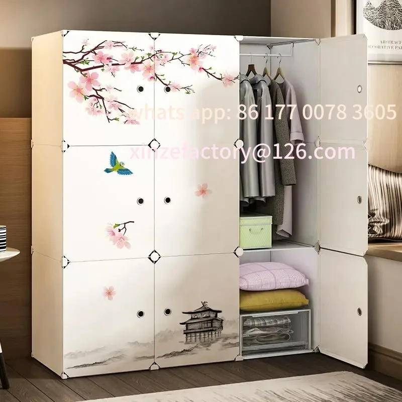 

Customizable New Style Collapsible Bedroom Furniture Assemble Wardrobe Plastic Durable Clothes Cabinets Simplicity Large Space