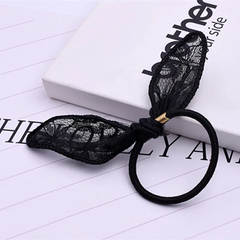 Hot Rabbit Ears Hair Band Sexy Black Lace Bow Hair Rope Scrunchie Elastic Hair Band For Women Girl Hair Accessories Rubber Band