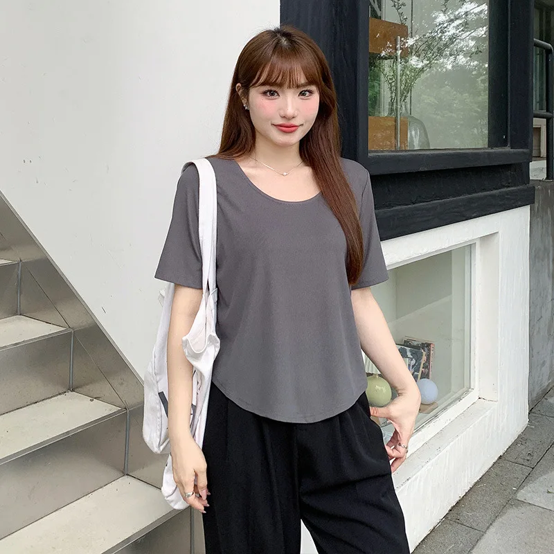 Plus size, 200 pounds mm fashionable short ice silk knit sweater, summer new shoulder-shirt 3373