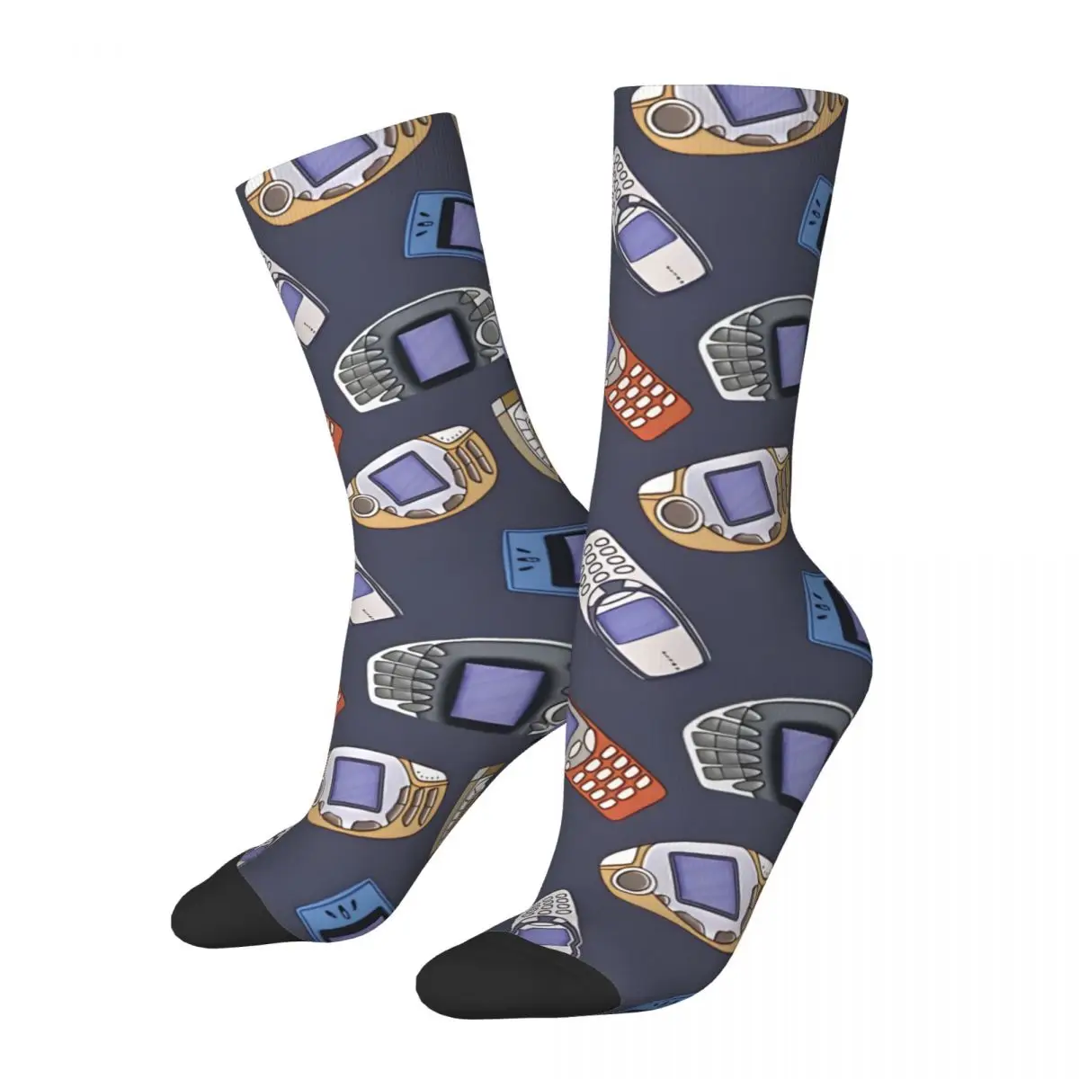 

Vintage Mobile Phones From Finland. Pattern Illustration Men's Socks Retro Harajuku Street Style Novelty Seamless Crew Sock