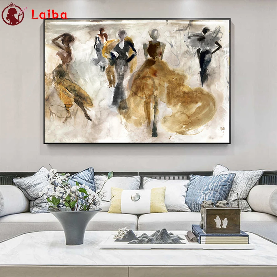 

Diamond Mosaic round Abstract art dancing woman drill Cross Stitch Diamond Embroidery Rhinestone Art Painting Full Square Decor