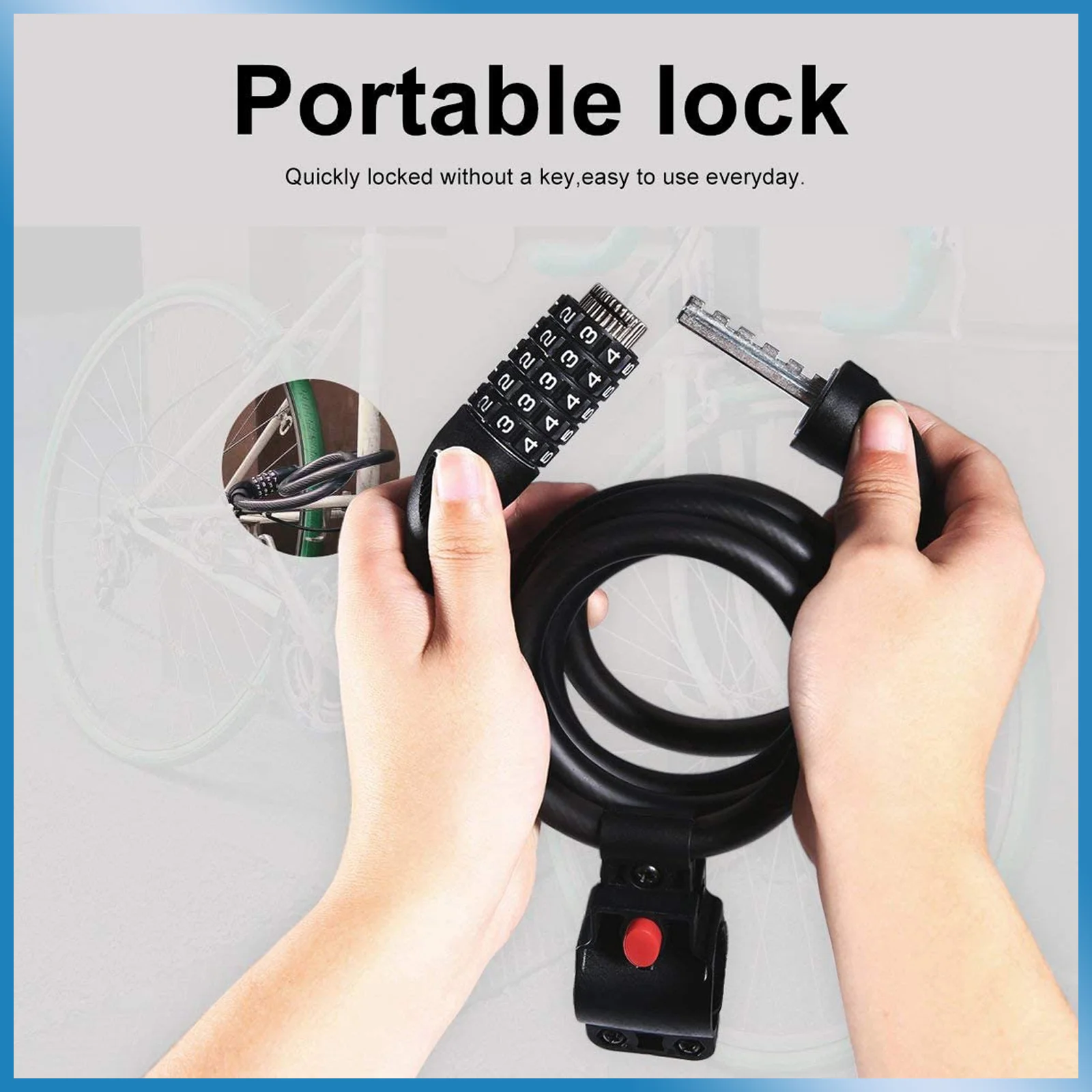 

5-Digit Resettable Password Bike Lock Heavy Duty Cable Security Lock with Reflective Ring Anti-Theft for Bicycle Protection