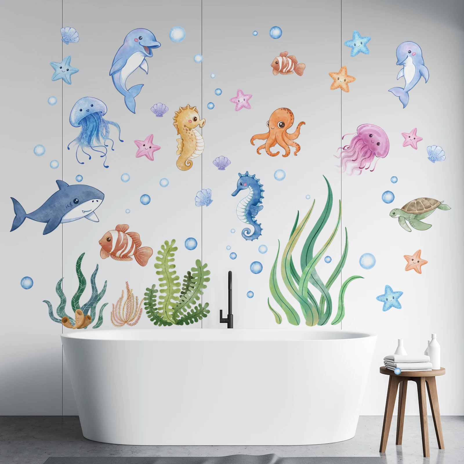 Ocean Wall Decals Under The Sea Turtle Bathroom Decor Stickers for Kids  Baby Boy Girl Bedroom Nursery Living Room Classroom